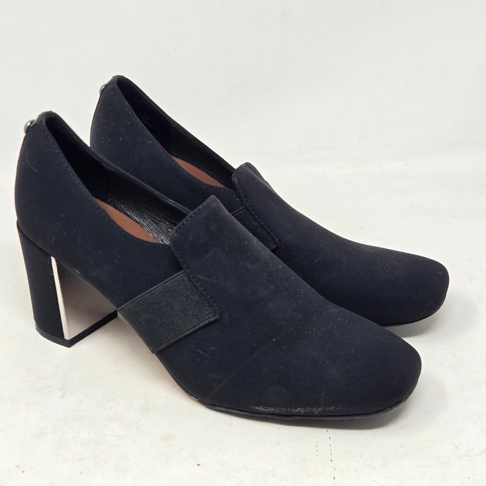 Donald J Pliner Black Stretch Fabric Square Toe Block Heel Pumps 7M